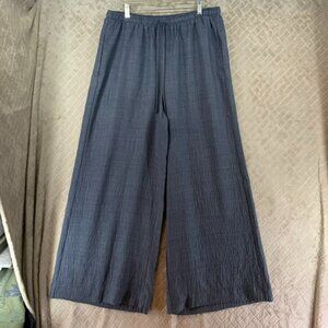 Max Studio Navy Textured Wide-Leg Pull-On Pants